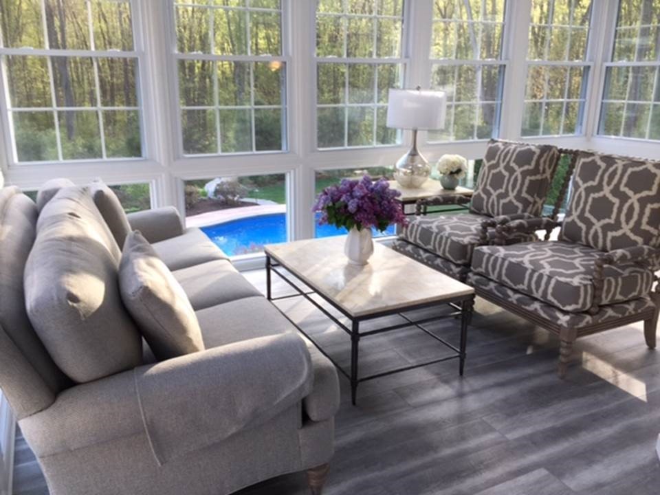 Gray and White Four Season Sunroom Transitional Sunroom New York