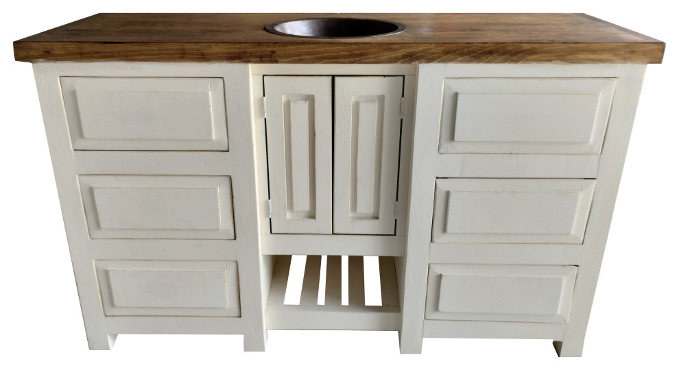 Livette Rustic white washed Bathroom Vanity, 55"x22"x36" - Bathroom Vanities And Sink Consoles ...