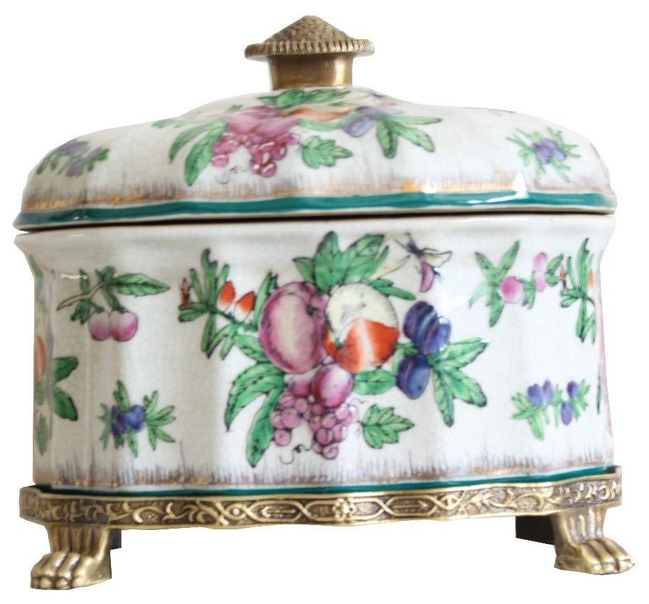 Vintage Asian Trinket Box with Floral Design Keepsake Jar Chinese Red Pottery