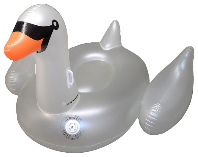 75" Inflatable Giant LED Lighted Color Changing Swimming Pool Swan Float Lounger