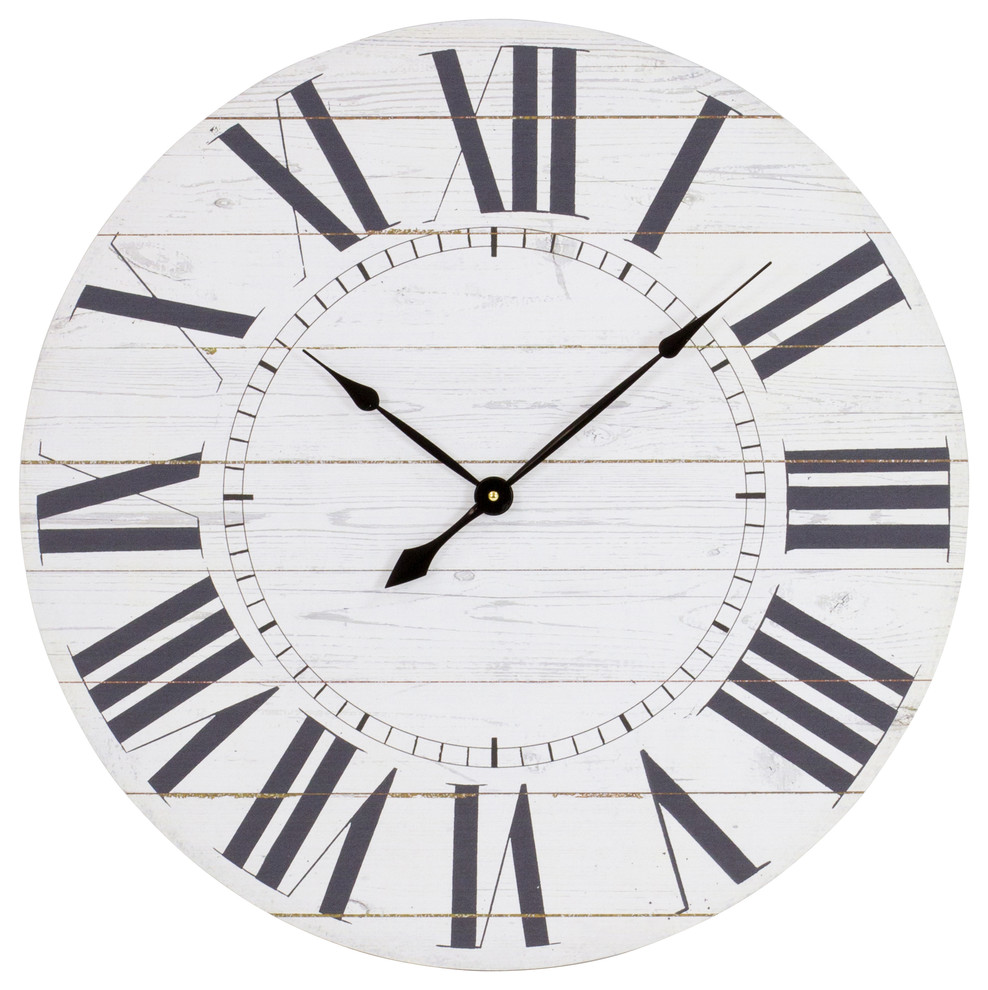 Estelle French Country Wall Clock With Shiplap Face, 23"H x 23"W x 1.5