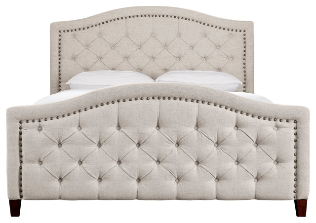Tufted Platform Upholstered Bed, Beige - Transitional - Platform Beds