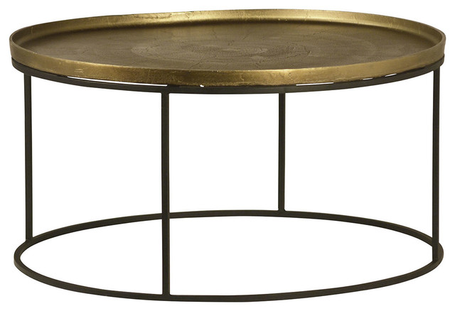 Brass Finish Round Coffee Table, Round Brass Coffee Table