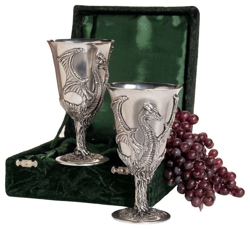 Boxed Pair of Dragon Pewter Goblets