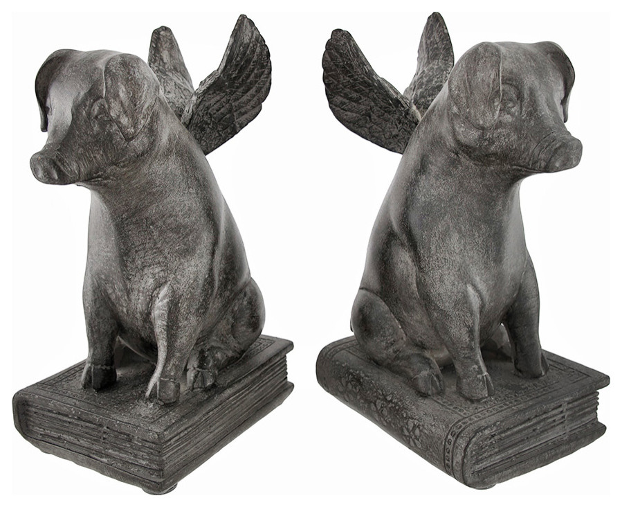 Pair of Flying Pig Decorative Bookends