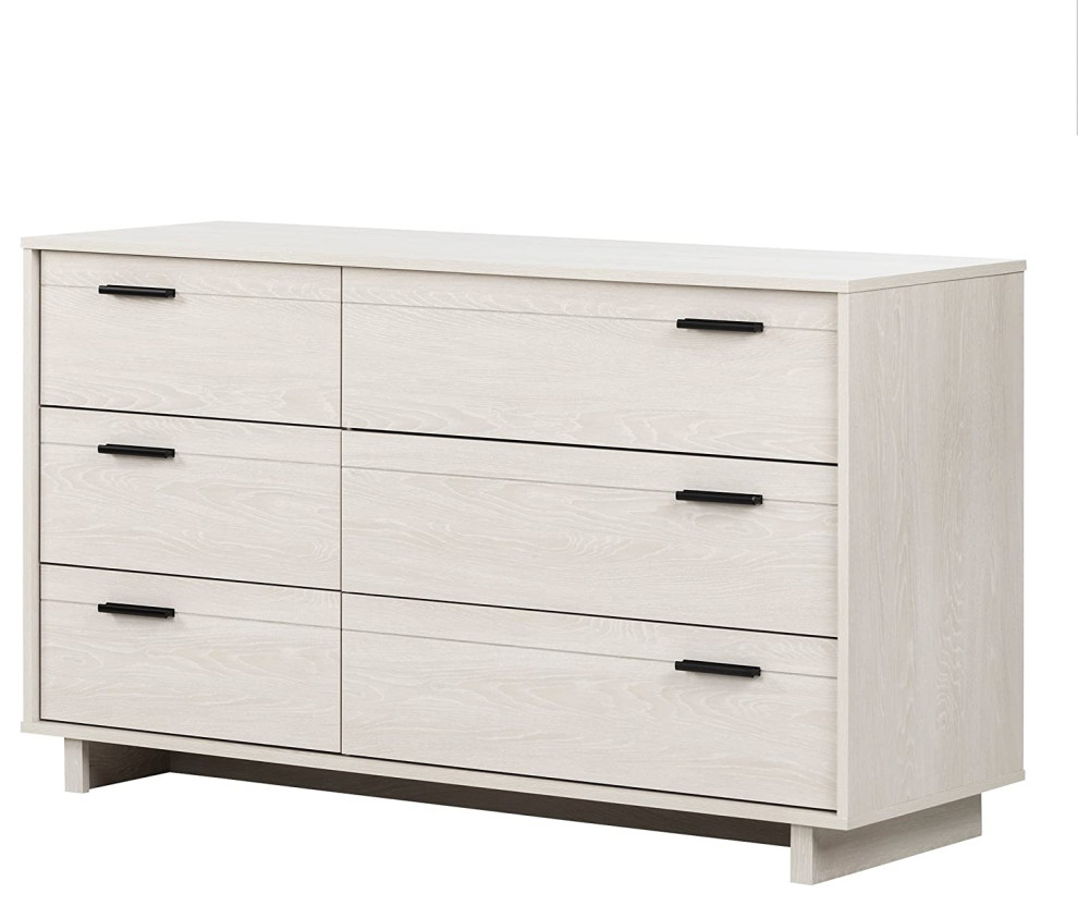 Contemporary Double Dresser, Asymmetrical Design With 6 Drawers, Winter Oak