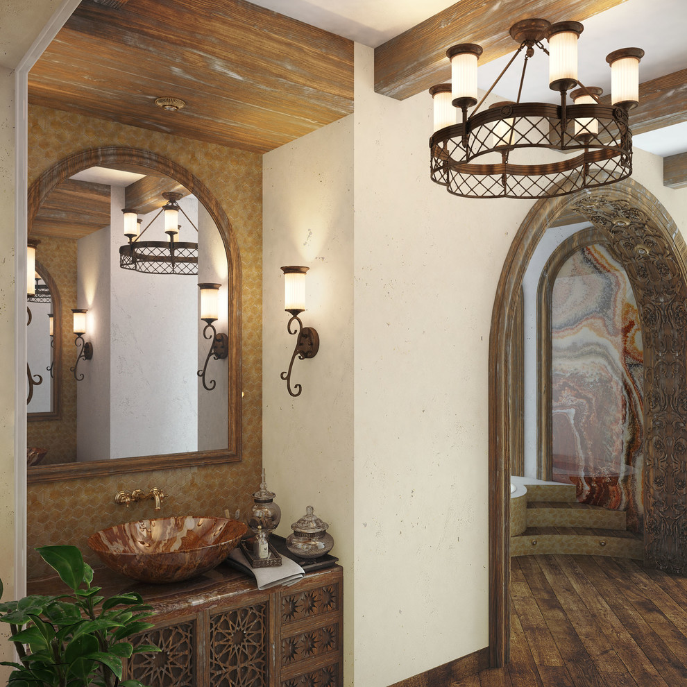 Ванная комната из мрамора и дерева