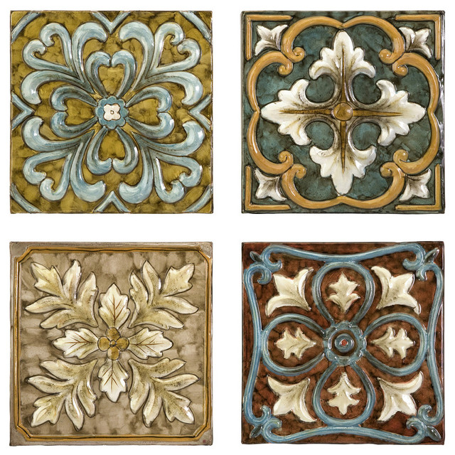Casa Medallion 4 Piece Decorative Tiles Set Mediterranean Metal Casa Medallion 4 Piece Decorative Tiles Set