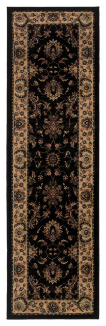 Aiden Traditional Vintage Inspired Black/Ivory Rug, 2'3" x 7'9"