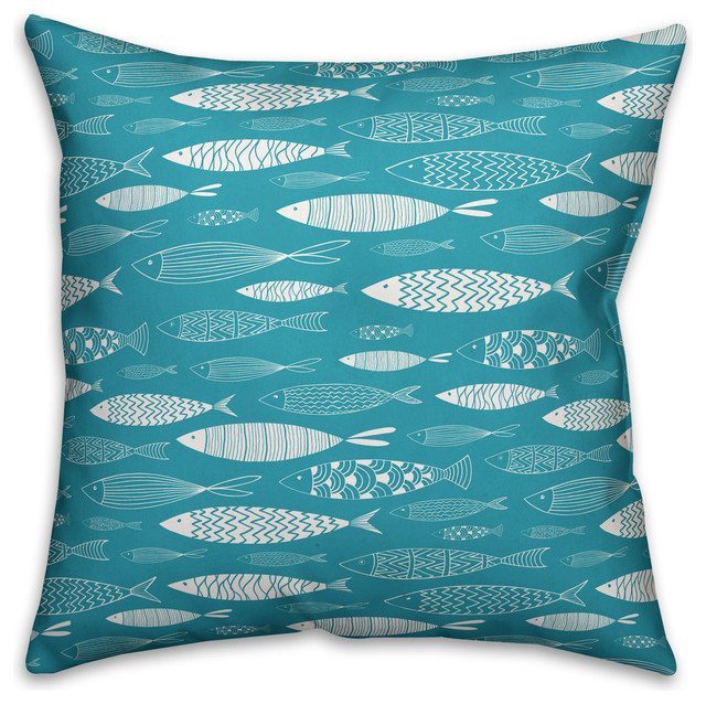 Fish Outdoor Throw Pillow 18 X18, Coastal Outdoor Lumbar Pillows