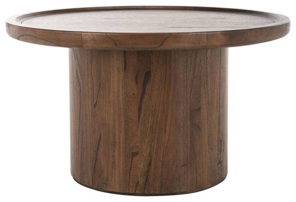 Safavieh Devin 28" Round Pedestal Coffee Table in Natural Brown