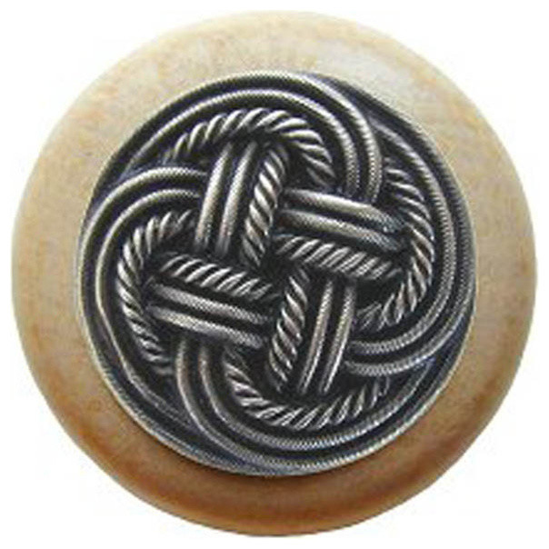 Classic Weave Natural Wood Knob, Unfinished With Antique-Style Pewter