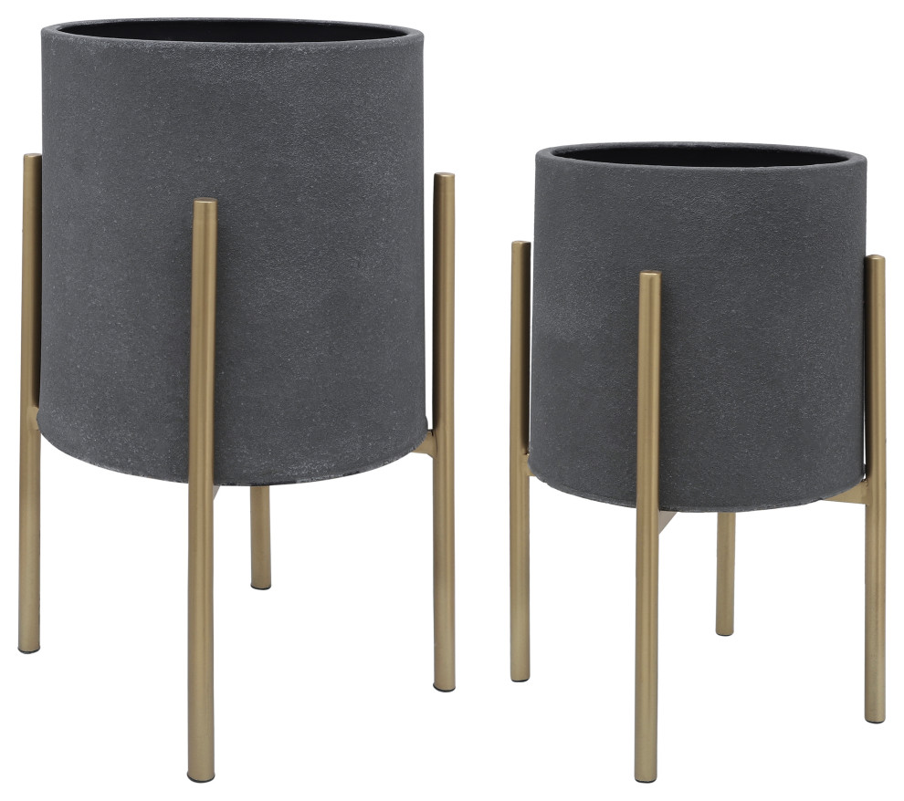 2-Piece Planter On Metal Stand Set - Contemporary - Indoor Pots And Planters  - by Sagebrook Home | Houzz