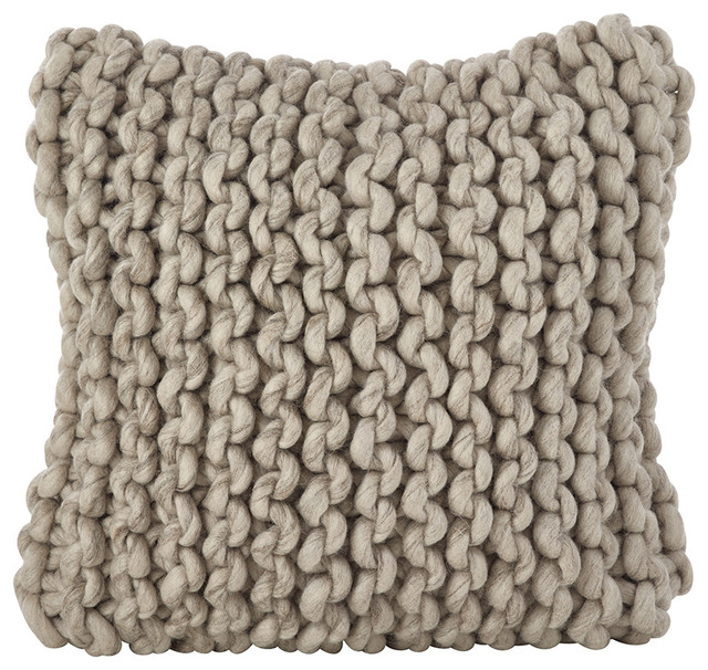 Chunky Cable Knit Design Wool Down Filled Throw Pillow, Fog