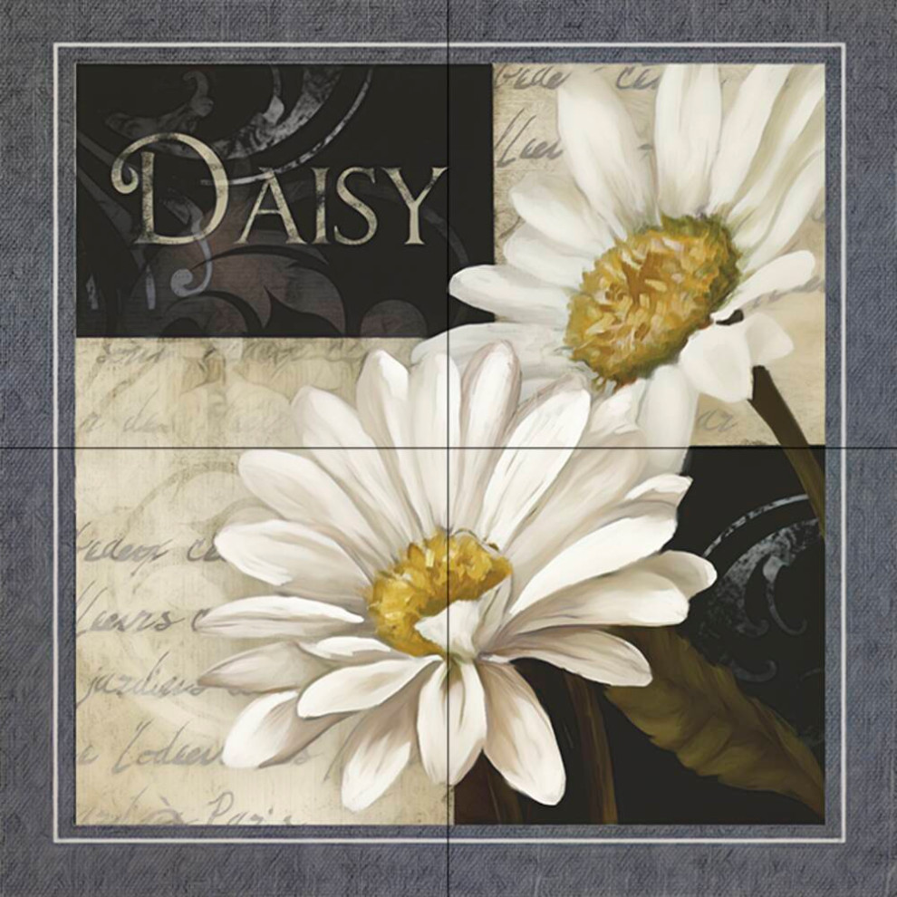 Tile Mural Kitchen Backsplash AW Daisy by Abby White, 12" W x 12" H on 6" Tiles Farmhouse