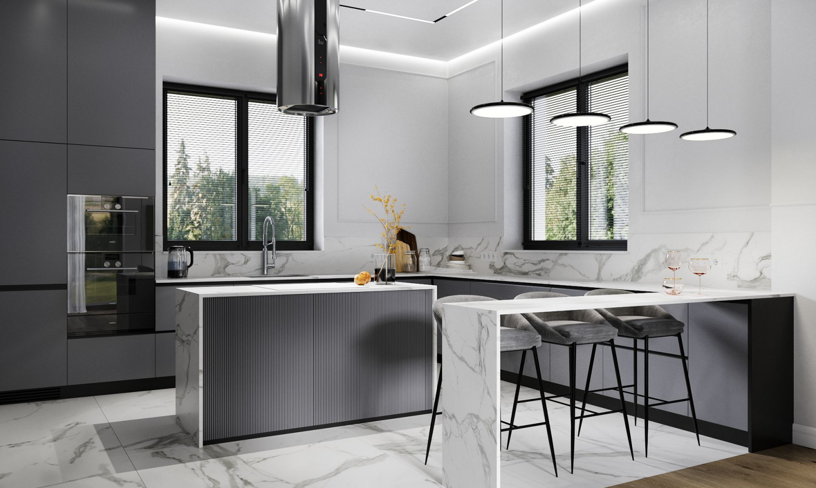 Дизайн проект двухэтажного частного дома в серых тонах