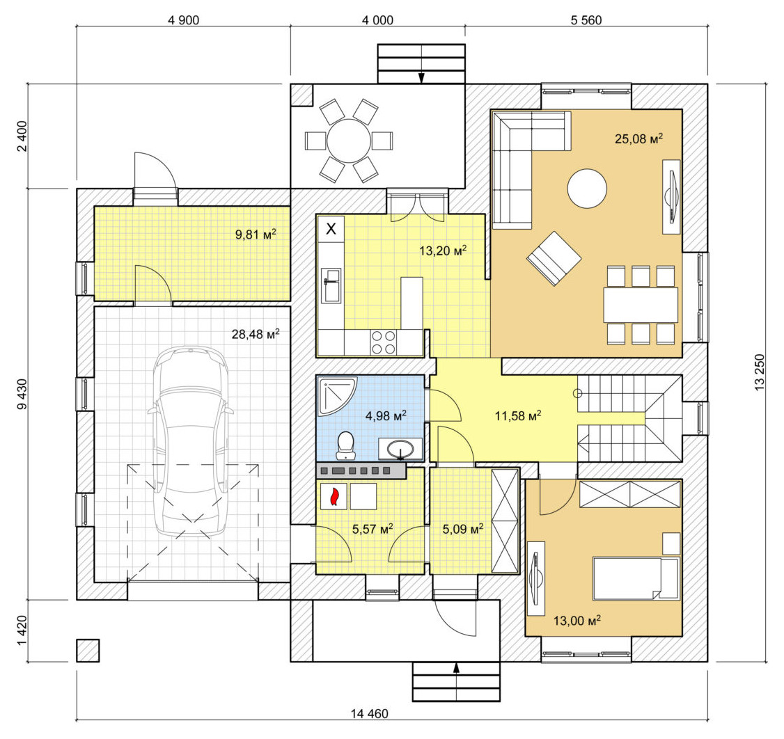 Проект двухэтажного дома с гаражом, балконом и террасой