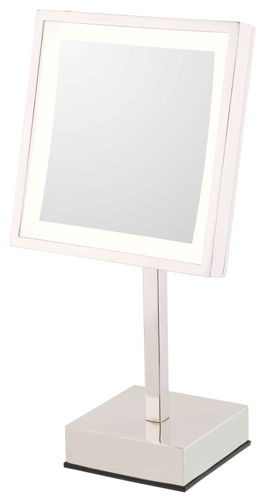 713-35 Single-Sided LED Square Free Standing Mirror Rechargeable, Polished Nicke