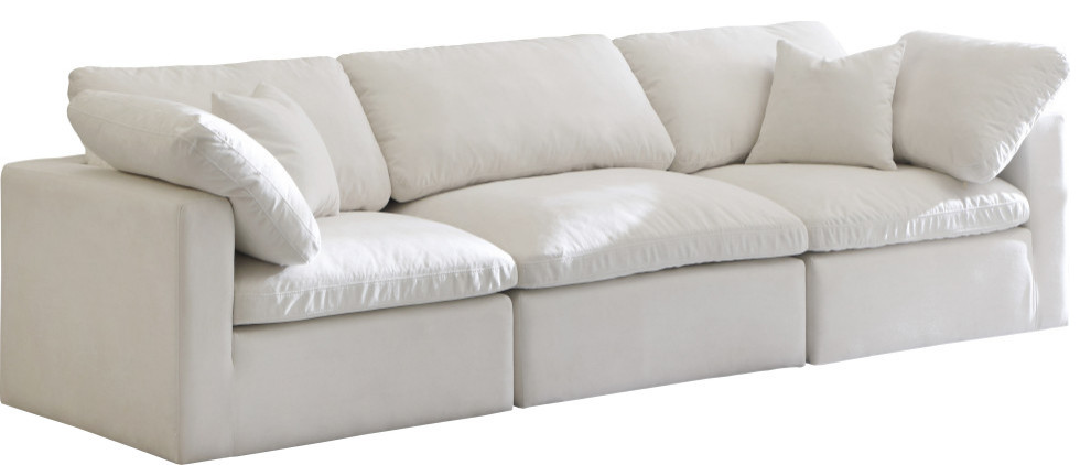 Plush Velvet / Down Standard Comfort 3-Piece Modular Sofa, Cream