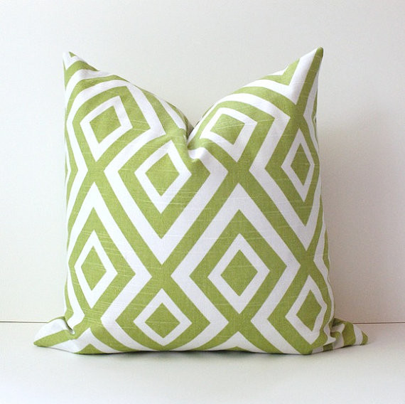 Geometric Kiwi Green Decorative Designer Pillow Cover by Whitlock & Co.