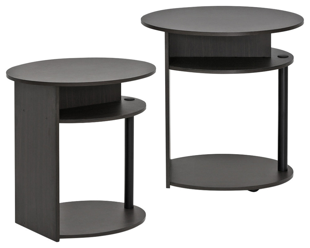 Jaya Simple Design Oval End Tables, Walnut, Set of 2 Transitional