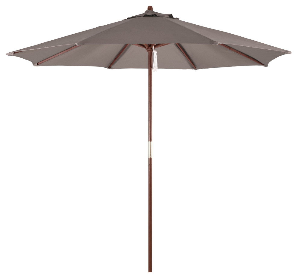9' Wood Market Umbrella Pulley Open Hardwood, Polyester, Taupe