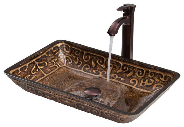 VIGO Rectangular Russet Glass Vessel Sink and Faucet Set - Modern ... VIGO Rectangular Russet Glass Vessel Sink and Faucet Set - Modern ...