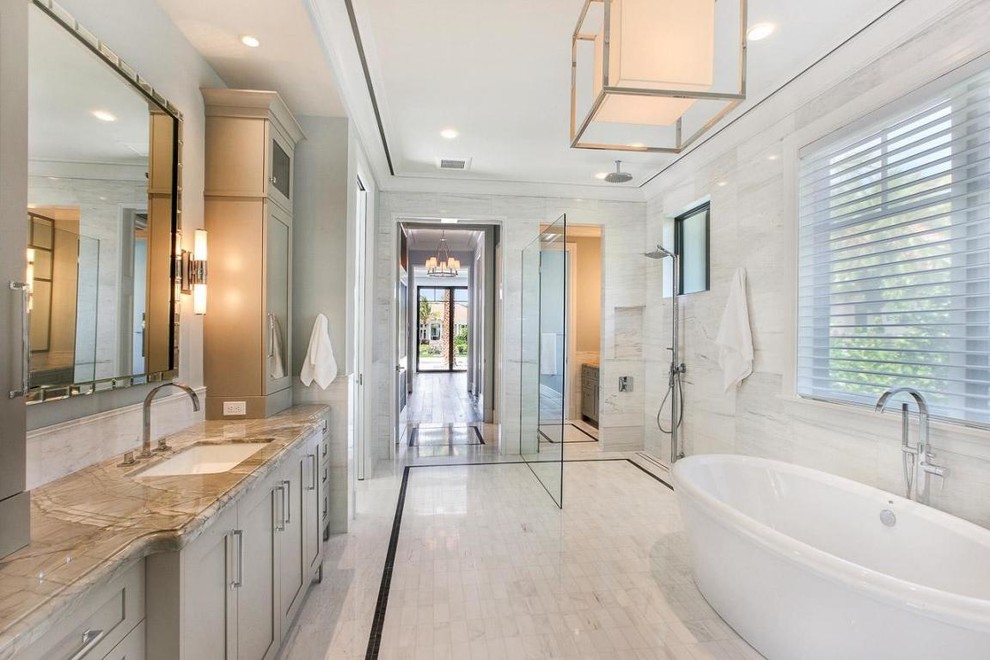 Toblerone Marble Master Bath - Transitional - Bathroom - Miami - by ...