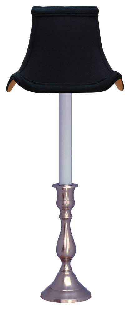 Candlestick Buffet Lamp, Pewter With Black Shade