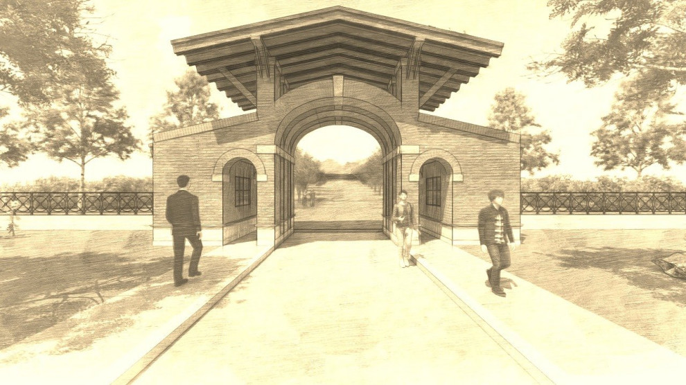 Entrance in small hotel complex