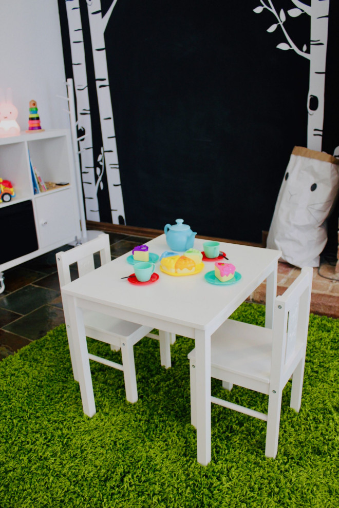 Mid-sized contemporary kids' room in Sydney with black walls.