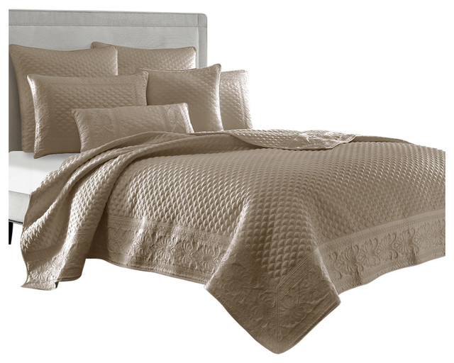 Zarah Coverlet, Taupe Contemporary Quilts And Quilt Sets by Five