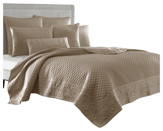 Zarah Coverlet Taupe Contemporary Quilts And Quilt Sets By
