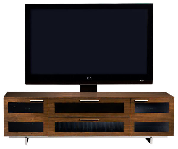 Avion II TV Stand, Quad Wide with cabinet, Chocolate Stained Walnut