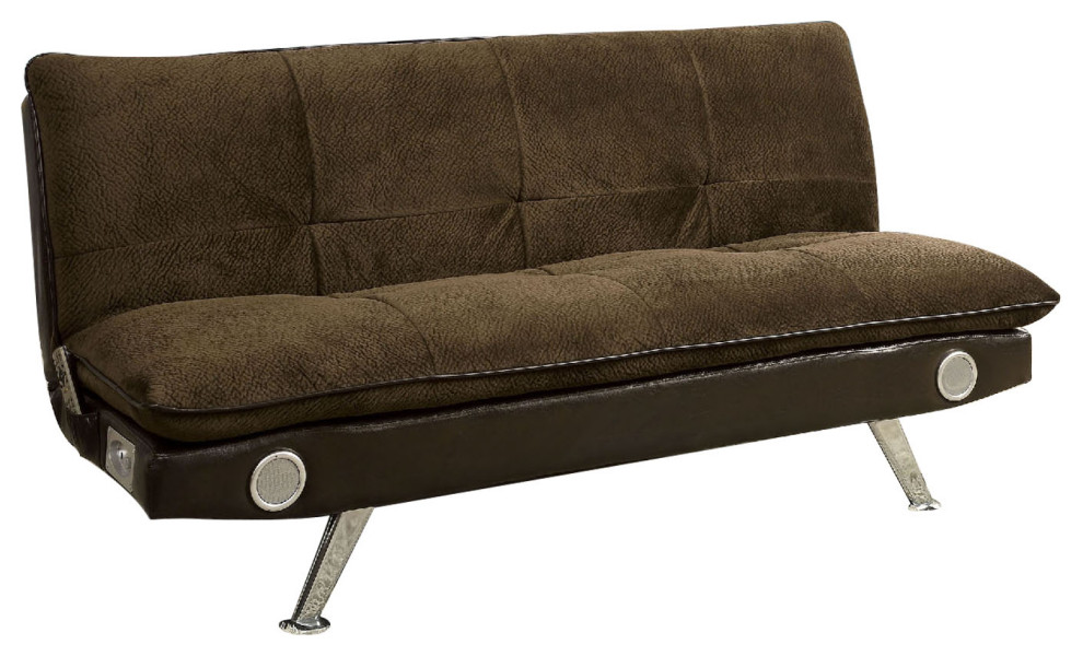 Dark Brown Convertible Futon Sofa With Bluetooth Speakers