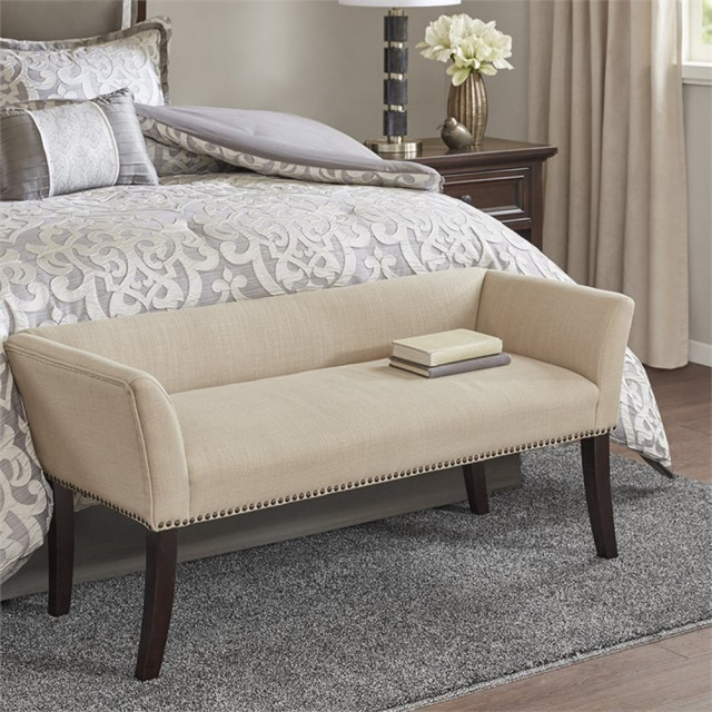 Maklaine Transitional Solid Wood and Fabric Upholstered Accent Bench in ...
