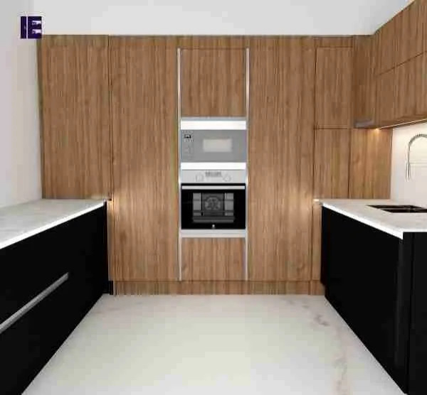 Design ideas for a large contemporary u-shaped kitchen/diner in London with a single-bowl sink, flat-panel cabinets, granite worktops and white worktops.