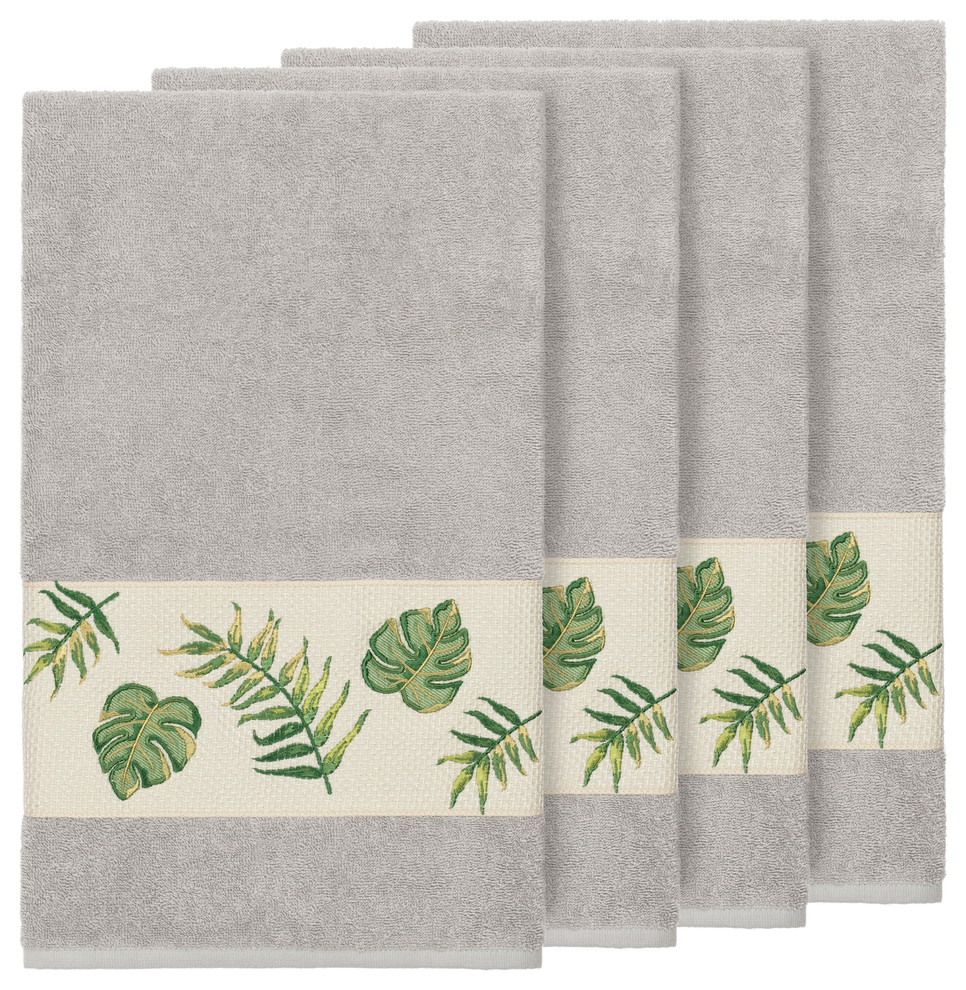 Zoe 4 Piece Embellished Bath Towel Set, 27" x 54" Tropical Bath