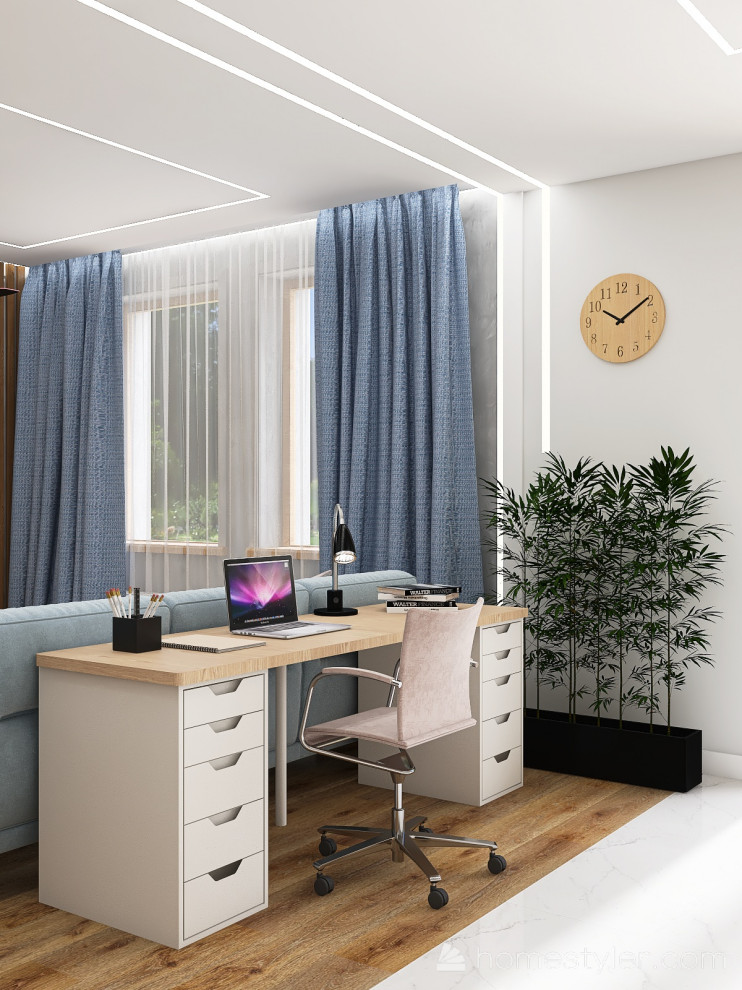 Рабочая зона в Проекте кухни-гостиной в большой двухкомнатной квартире