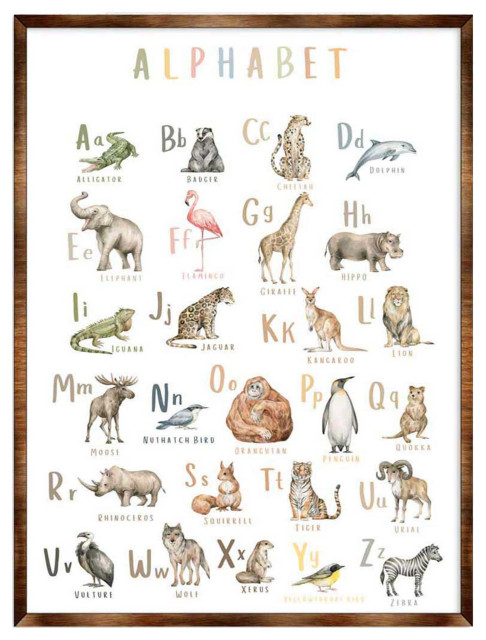 Animal Alphabet Art Wooden Kids Room Decor Classroom Decor, Large 32 