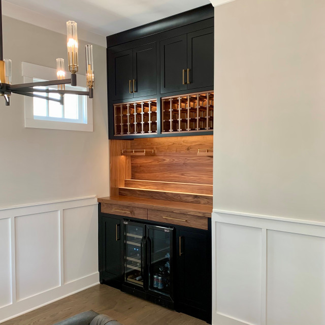 Black Walnut Home Bar w/ Custom LED Lighting Modern Home Bar
