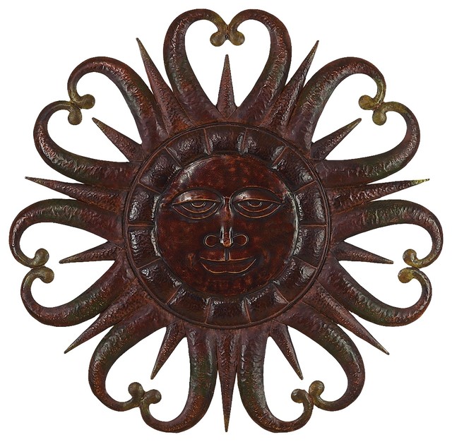 Celestial Metal Sun Sculpture Rich Bronze Color Serene Wall Decor 90340