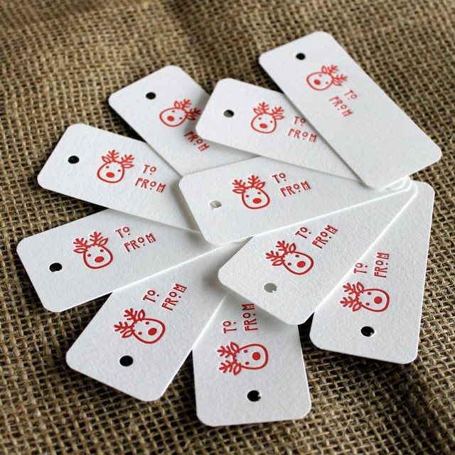 Red Reindeer Letterpress Gift Tags by Shortgrass Designs