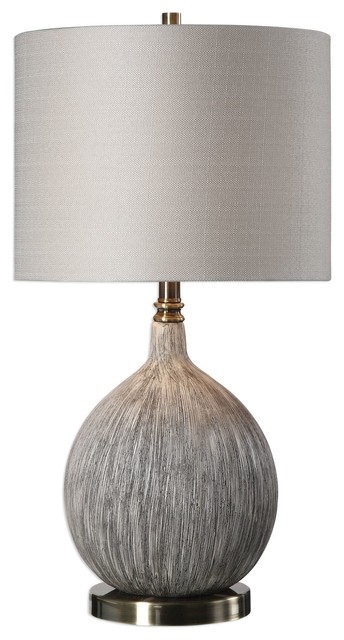 Textured Brushed Gray Taupe Ceramic Gourd Lamp, Ivory Round Brass -  Contemporary - Table Lamps - by My Swanky Home | Houzz