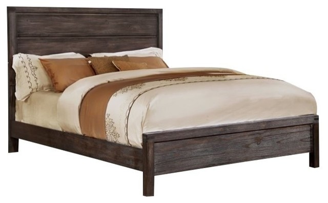 Bowery Hill Transitional Wood King Panel Bed in Wire-Brushed Brown