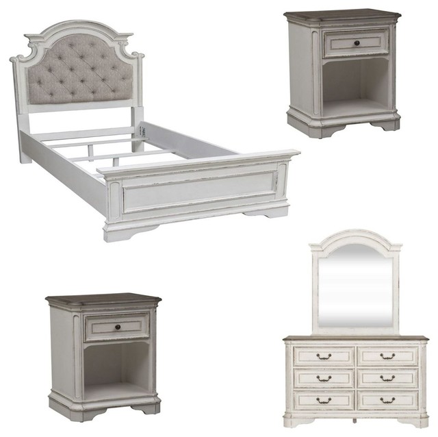 Liberty Magnolia Manor 5 Piece Upholstered Bedroom Set In Antique White Full
