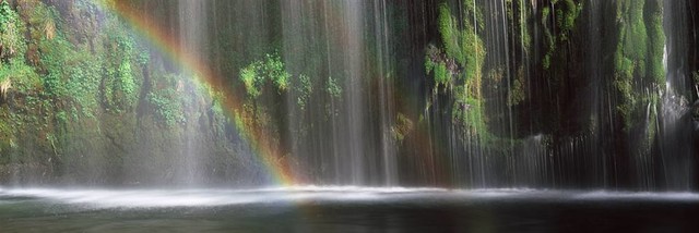 Rainbow Waterfall in Forest Panoramic Fabric Wall Mural