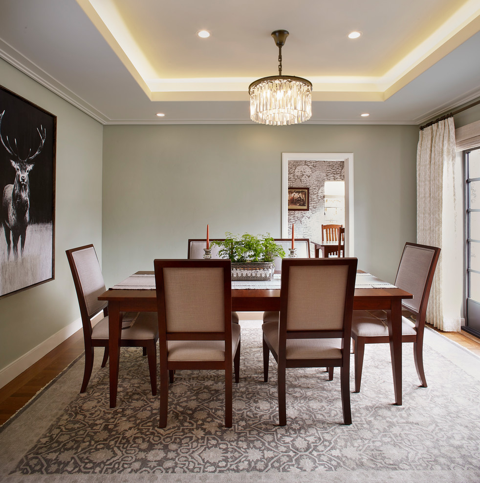 Inspiration for a mid-sized traditional separate dining room in San Francisco with grey walls, medium hardwood floors and no fireplace.