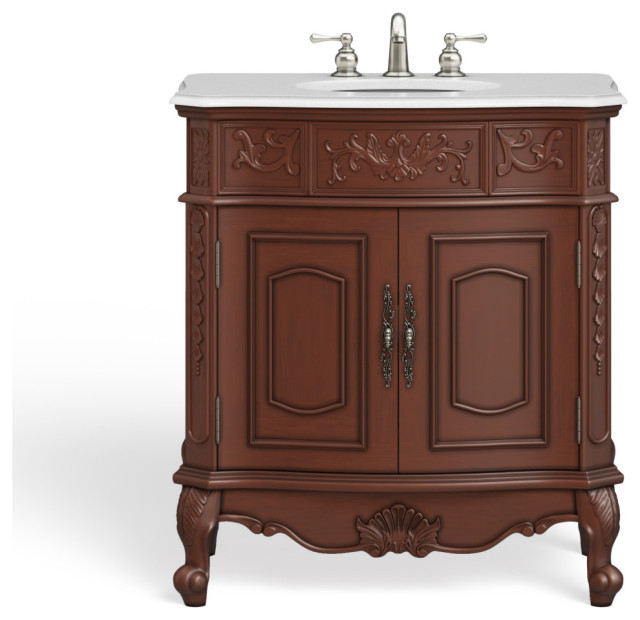 Carlton Bathroom Vanity, Single Sink, 33", Cherry, Freestanding Traditional Bathroom