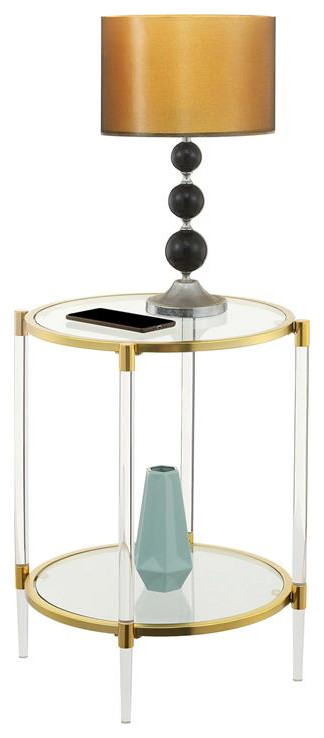 Convenience Concepts Royal Crest Acrylic Clear Glass End Table with Gold Frame